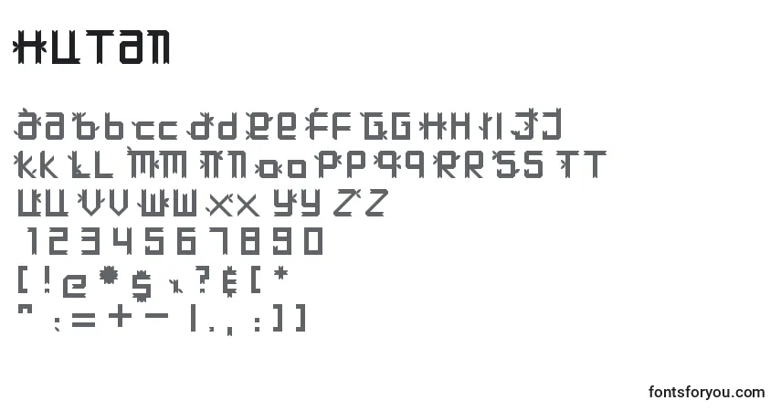 Schriftart Hutan – Alphabet, Zahlen, spezielle Symbole