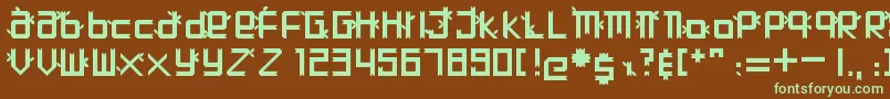 フォントHutan – 緑色の文字が茶色の背景にあります。