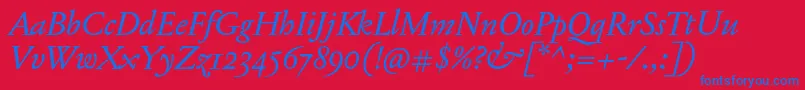 JannonTModerneProItalic-fontti – siniset fontit punaisella taustalla
