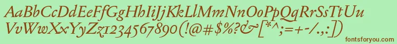 JannonTModerneProItalic-fontti – ruskeat fontit vihreällä taustalla