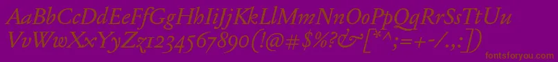 JannonTModerneProItalic-fontti – ruskeat fontit violetilla taustalla