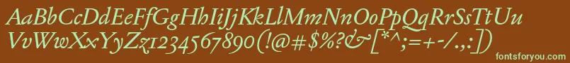 JannonTModerneProItalic-fontti – vihreät fontit ruskealla taustalla