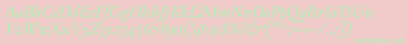 JannonTModerneProItalic-Schriftart – Grüne Schriften auf rosa Hintergrund