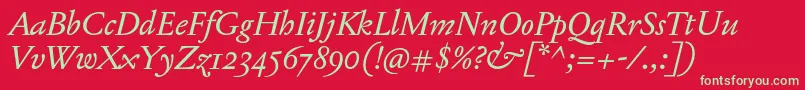 Czcionka JannonTModerneProItalic – zielone czcionki na czerwonym tle