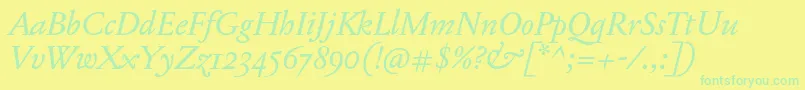 JannonTModerneProItalic-Schriftart – Grüne Schriften auf gelbem Hintergrund