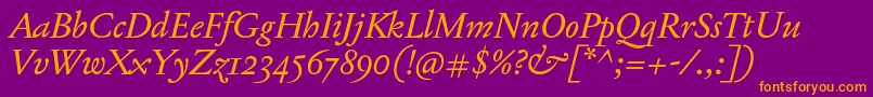 JannonTModerneProItalic Font – Orange Fonts on Purple Background