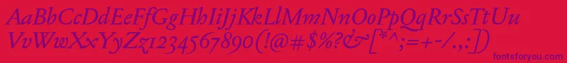 Czcionka JannonTModerneProItalic – fioletowe czcionki na czerwonym tle
