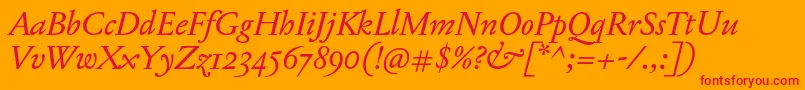 フォントJannonTModerneProItalic – オレンジの背景に赤い文字