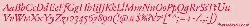 JannonTModerneProItalic-Schriftart – Rote Schriften auf rosa Hintergrund