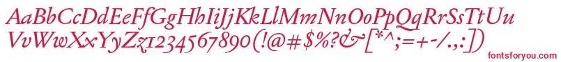 フォントJannonTModerneProItalic – 白い背景に赤い文字