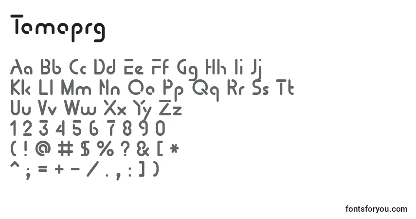 Schriftart Tomoprg – Alphabet, Zahlen, spezielle Symbole