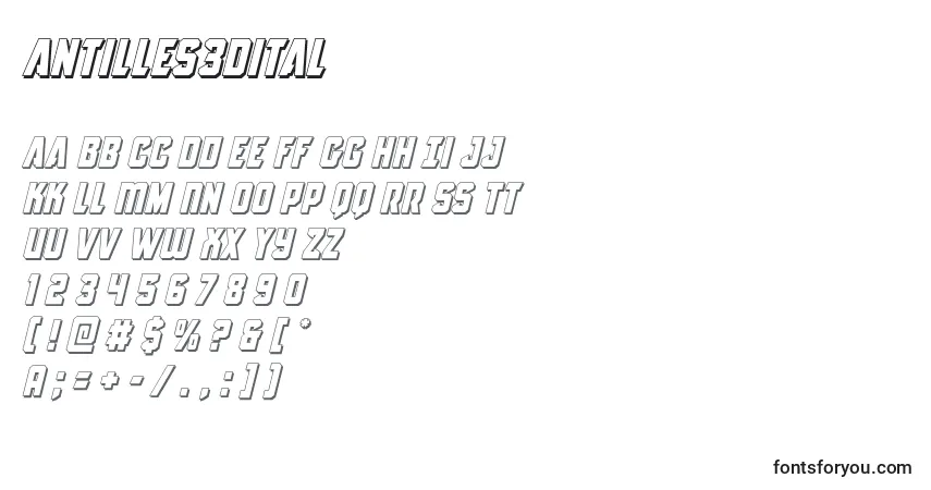 Antilles3Dital-fontti – aakkoset, numerot, erikoismerkit