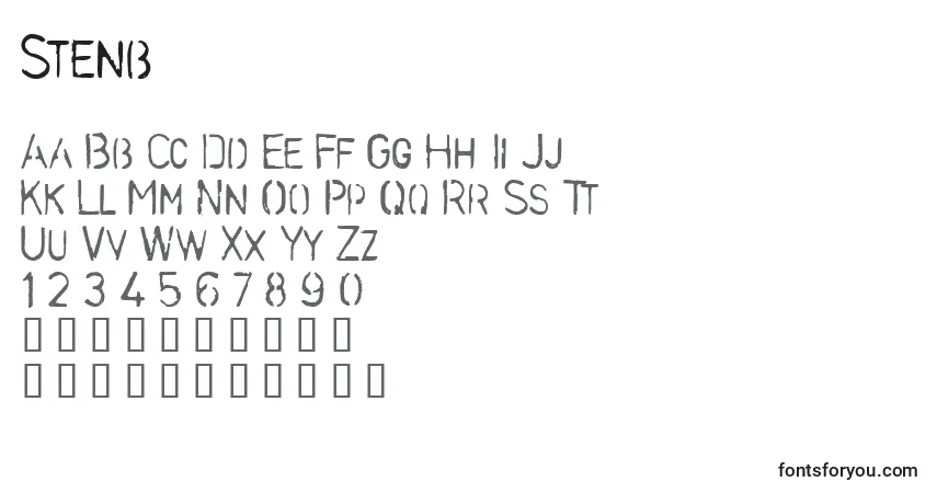 Czcionka Stenb – alfabet, cyfry, specjalne znaki