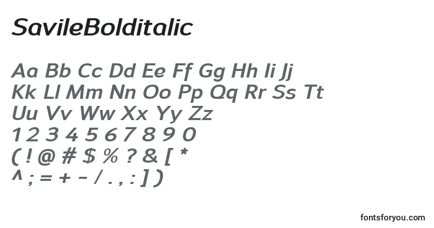 Czcionka SavileBolditalic – alfabet, cyfry, specjalne znaki