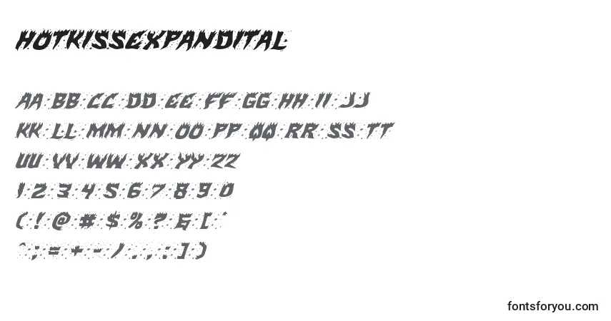 A fonte Hotkissexpandital – alfabeto, números, caracteres especiais