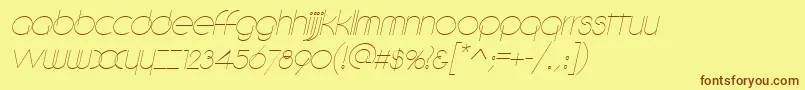 DebevicItalicフォントについての詳細 フォントDebevicItalic – 茶色の文字が黄色の背景にあります。
