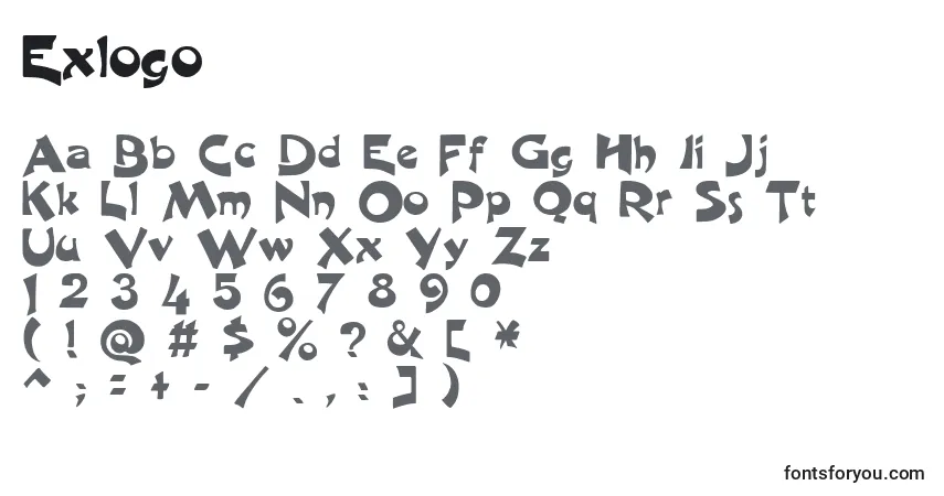 Exlogo-fontti – aakkoset, numerot, erikoismerkit