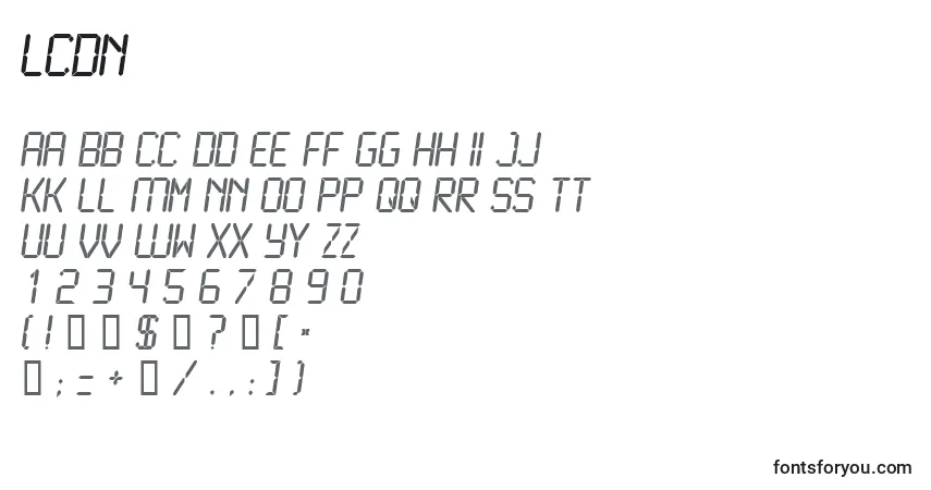 A fonte LcdN – alfabeto, números, caracteres especiais