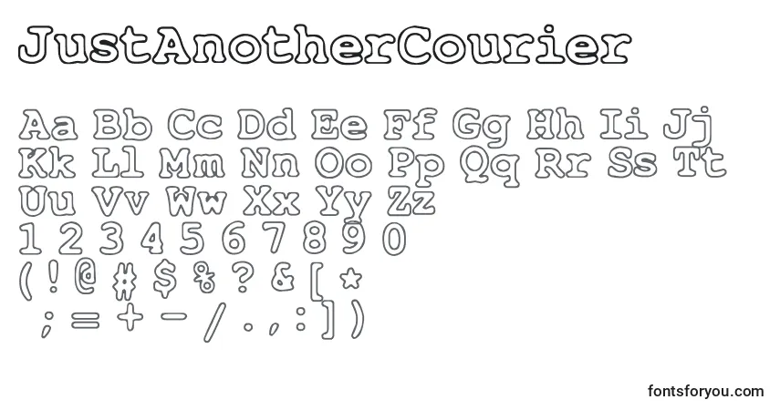 A fonte JustAnotherCourier – alfabeto, números, caracteres especiais