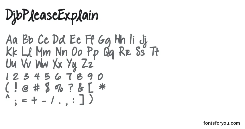 Czcionka DjbPleaseExplain – alfabet, cyfry, specjalne znaki