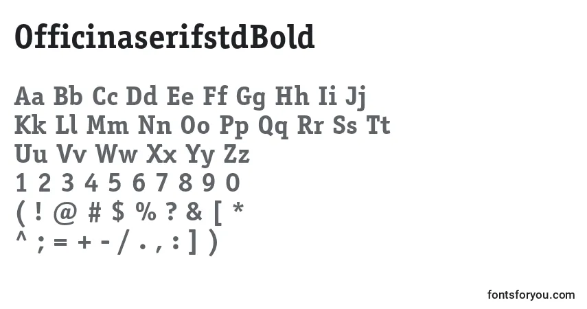 A fonte OfficinaserifstdBold – alfabeto, números, caracteres especiais