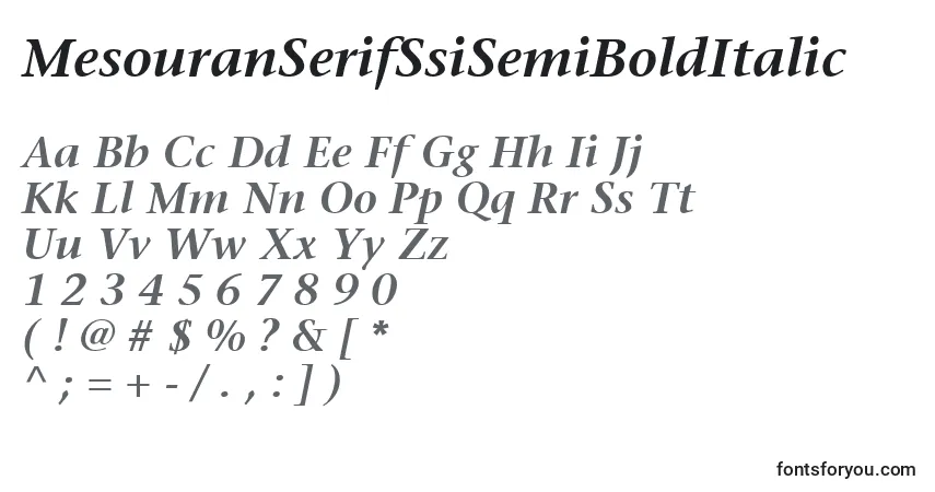 Шрифт MesouranSerifSsiSemiBoldItalic – алфавит, цифры, специальные символы