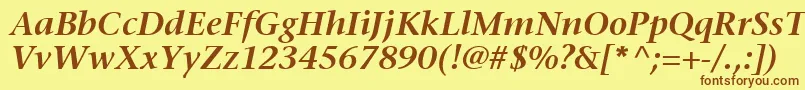 フォントMesouranSerifSsiSemiBoldItalic – 茶色の文字が黄色の背景にあります。