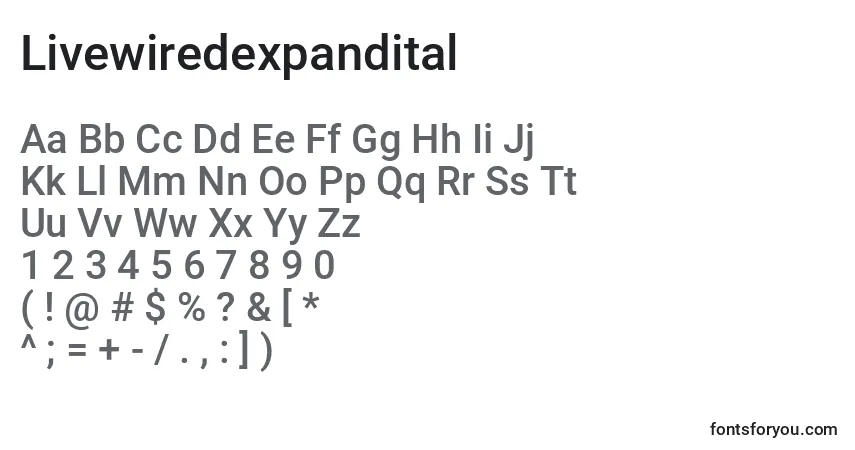 Шрифт Livewiredexpandital – алфавит, цифры, специальные символы