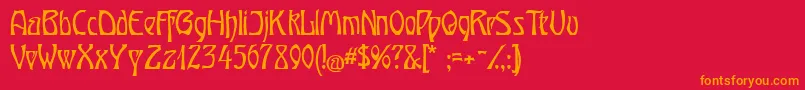 フォントOberTuerkheim – 赤い背景にオレンジの文字