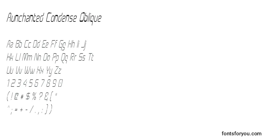Шрифт Aunchanted Condense Oblique – алфавит, цифры, специальные символы