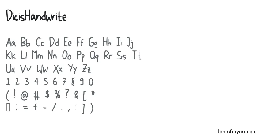 Czcionka DicisHandwrite – alfabet, cyfry, specjalne znaki