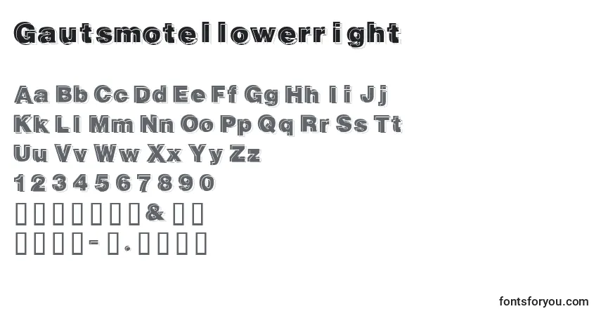 Czcionka Gautsmotellowerright – alfabet, cyfry, specjalne znaki