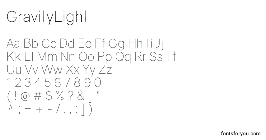 Шрифт GravityLight – алфавит, цифры, специальные символы