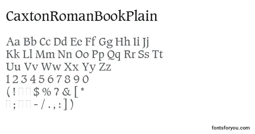 A fonte CaxtonRomanBookPlain – alfabeto, números, caracteres especiais