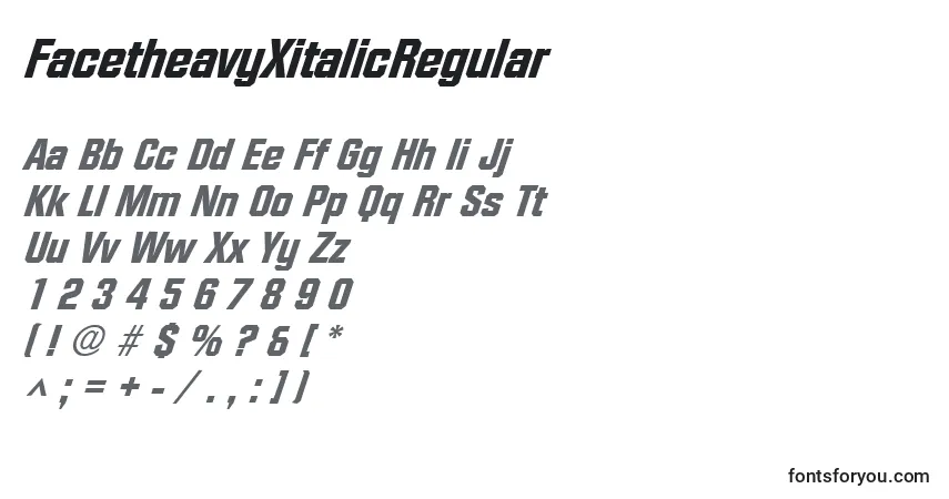 Czcionka FacetheavyXitalicRegular – alfabet, cyfry, specjalne znaki