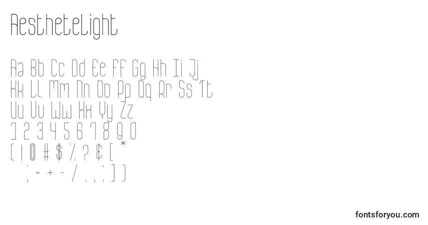 AestheteLightフォント–アルファベット、数字、特殊文字