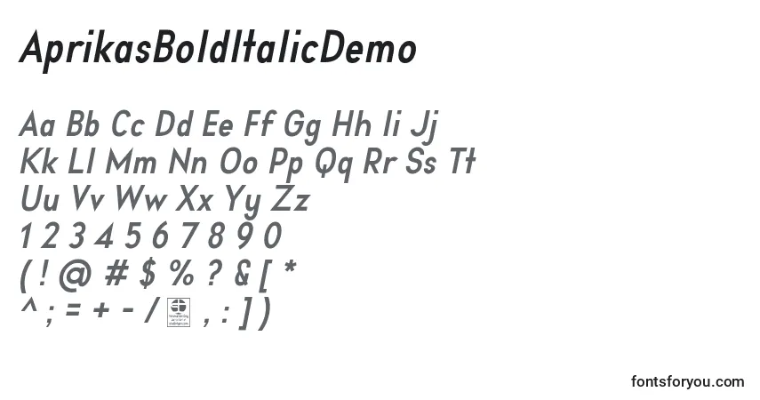 Schriftart AprikasBoldItalicDemo – Alphabet, Zahlen, spezielle Symbole
