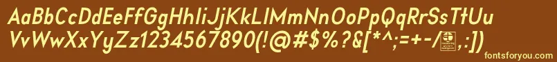 AprikasBoldItalicDemo-fontti – keltaiset fontit ruskealla taustalla