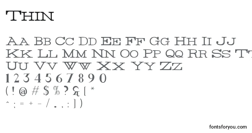 Schriftart Thin – Alphabet, Zahlen, spezielle Symbole