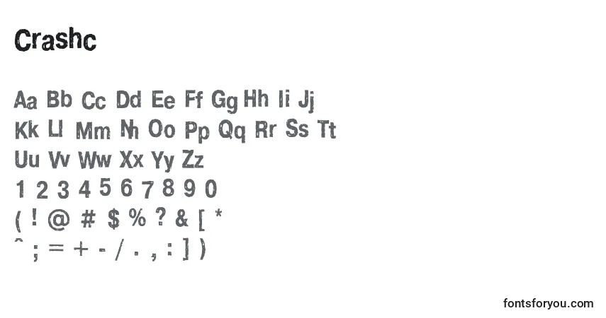 Czcionka Crashc – alfabet, cyfry, specjalne znaki