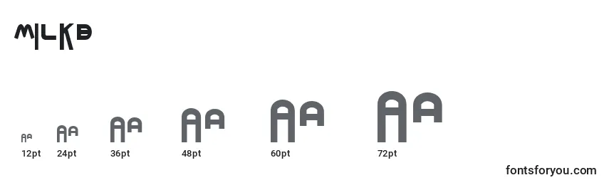 sizes of milkb font, milkb sizes