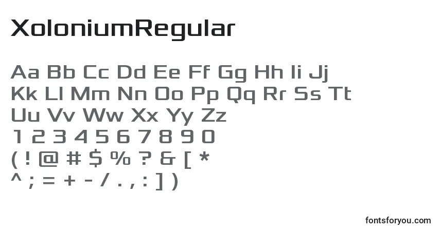 Schriftart XoloniumRegular – Alphabet, Zahlen, spezielle Symbole