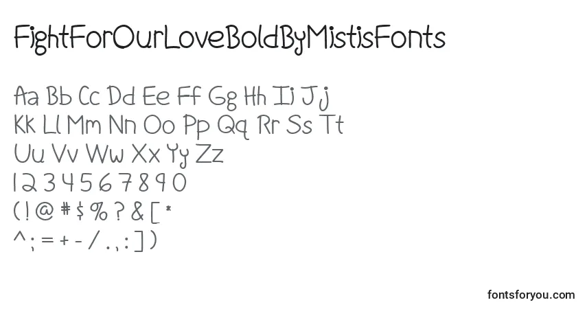 A fonte FightForOurLoveBoldByMistisFonts – alfabeto, números, caracteres especiais