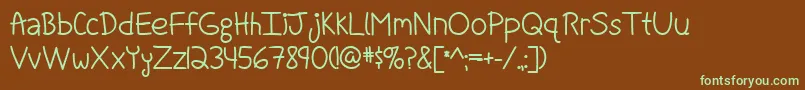 フォントFightForOurLoveBoldByMistisFonts – 緑色の文字が茶色の背景にあります。