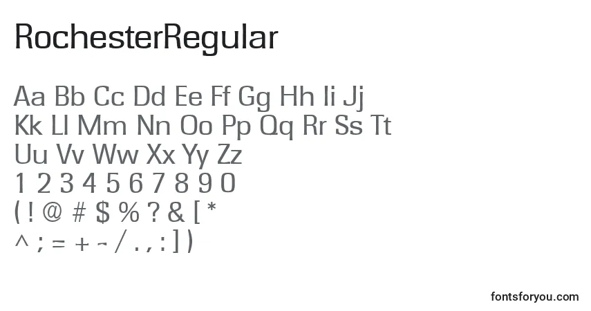 RochesterRegular-fontti – aakkoset, numerot, erikoismerkit