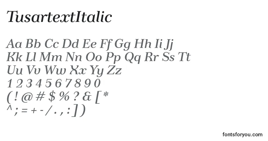 Police TusartextItalic - Alphabet, Chiffres, Caractères Spéciaux