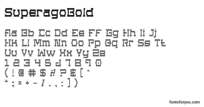 Шрифт SuperagoBold – алфавит, цифры, специальные символы