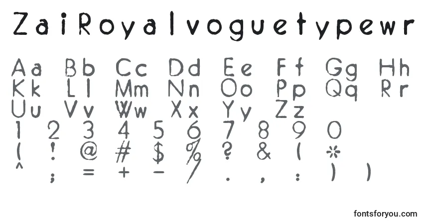 Czcionka ZaiRoyalvoguetypewriter1929 – alfabet, cyfry, specjalne znaki