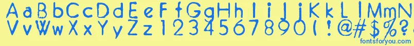 フォントZaiRoyalvoguetypewriter1929 – 青い文字が黄色の背景にあります。