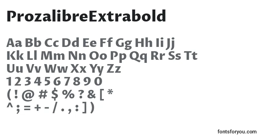 A fonte ProzalibreExtrabold – alfabeto, números, caracteres especiais